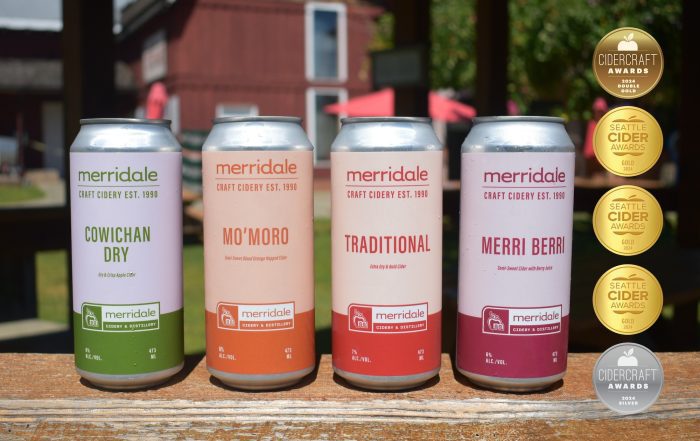 4 Merridale ciders that won 5 awards between them.